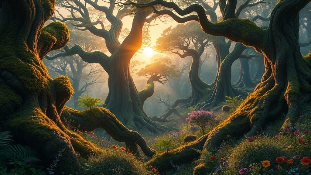 Mystical Forest Ecosystem in Dreamy, Ethereal Realism Style