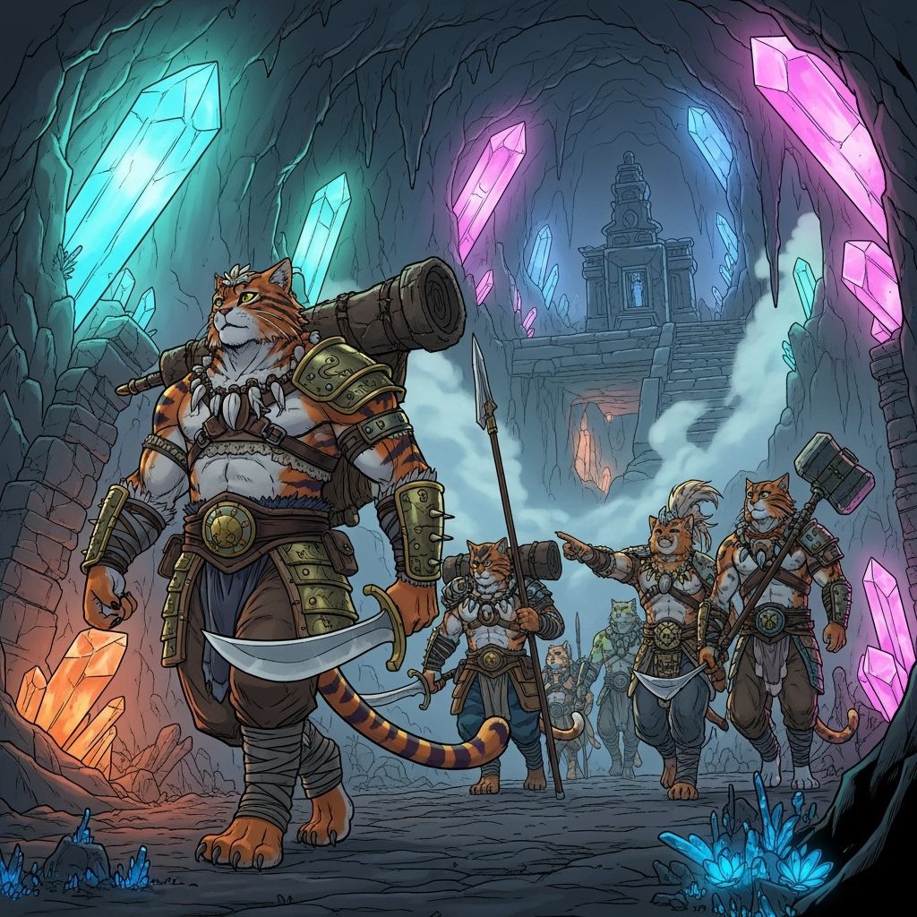 Manga Catfolk Warriors Roaming Crystal Caves