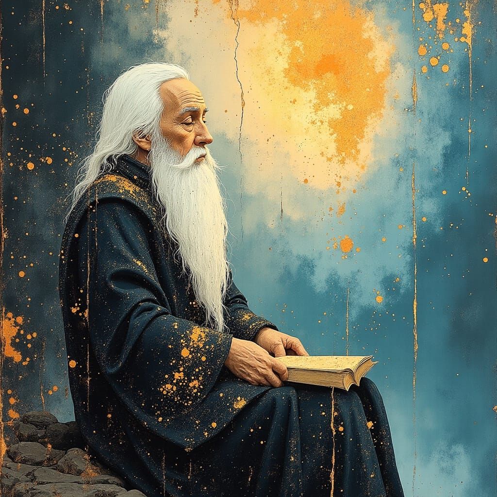 Wise Wizard on Floating Island Amid Nebula, Digital Art