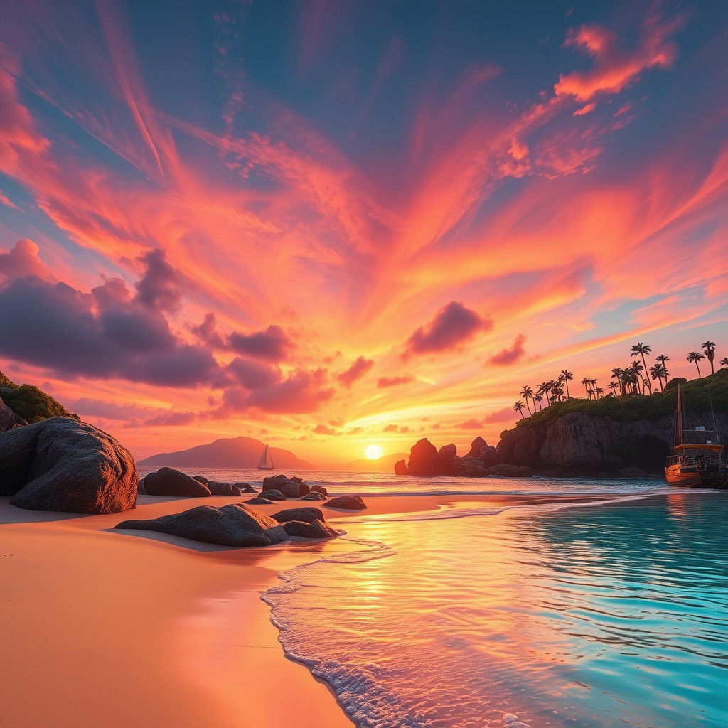 Australian Beach Sunset in Matte Painting Style