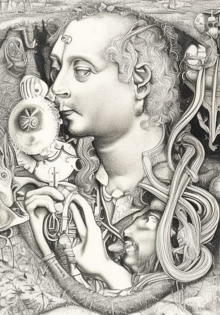David in Post-Apocalyptic Wonderland: Detailed Pencil Drawin...