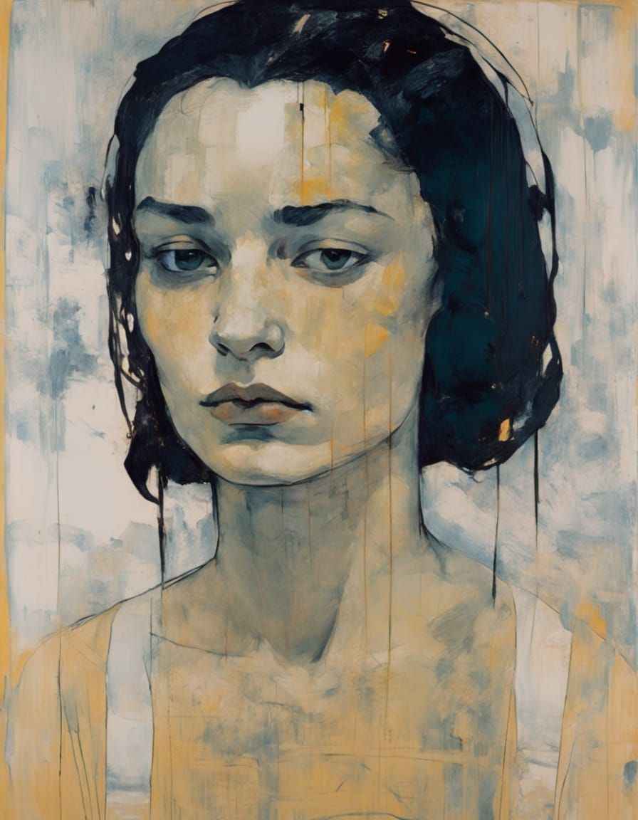 Brooding Woman Portrait in Expressionist Style