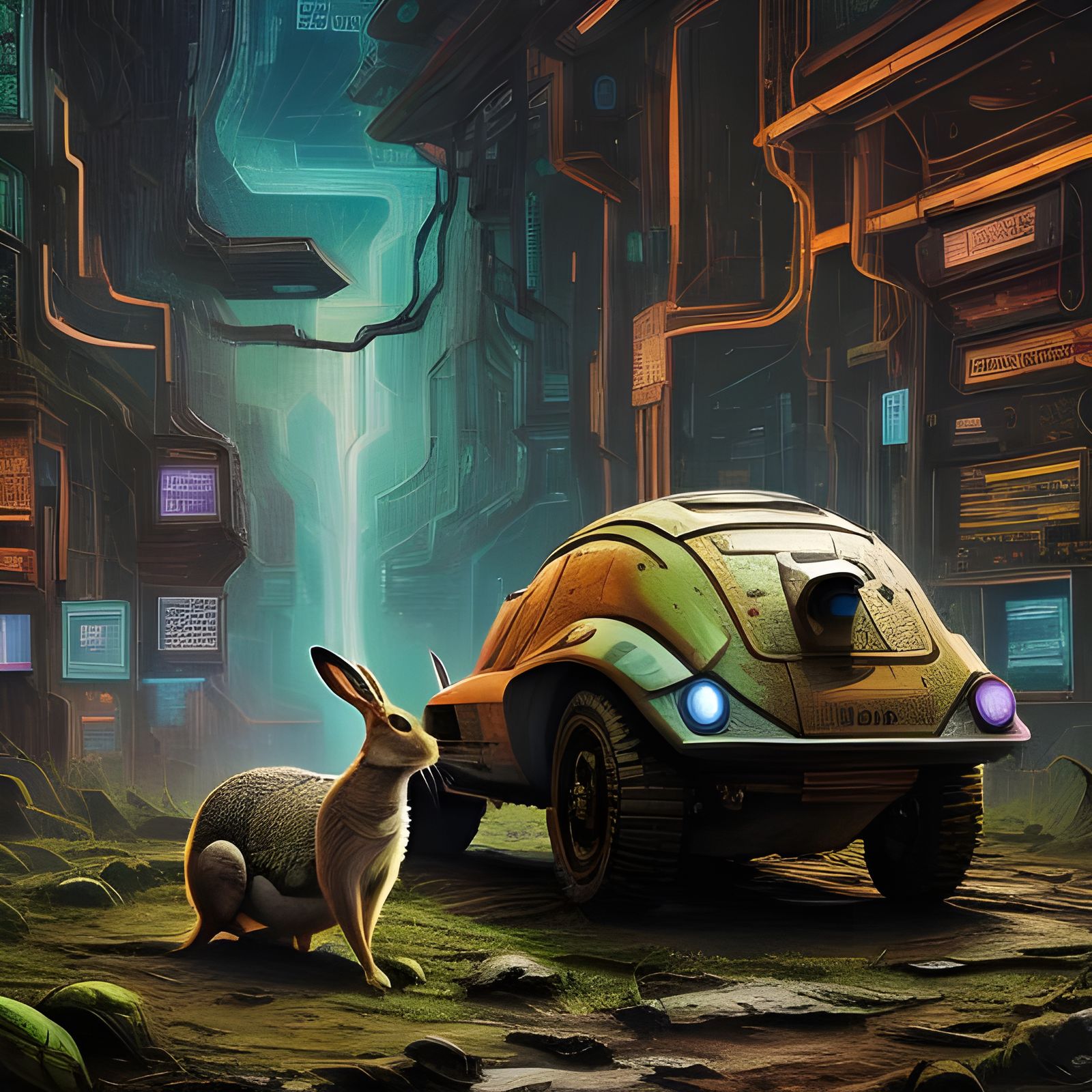 Hare and Tortoise in Steampunk Style