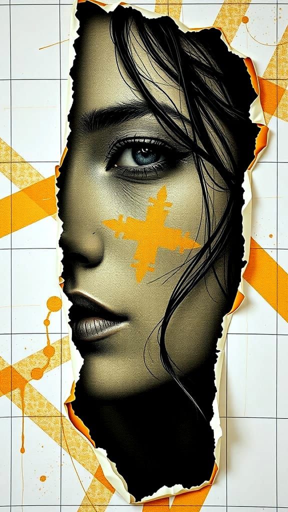 Striking Grunge Portrait in Black, White, and Gold