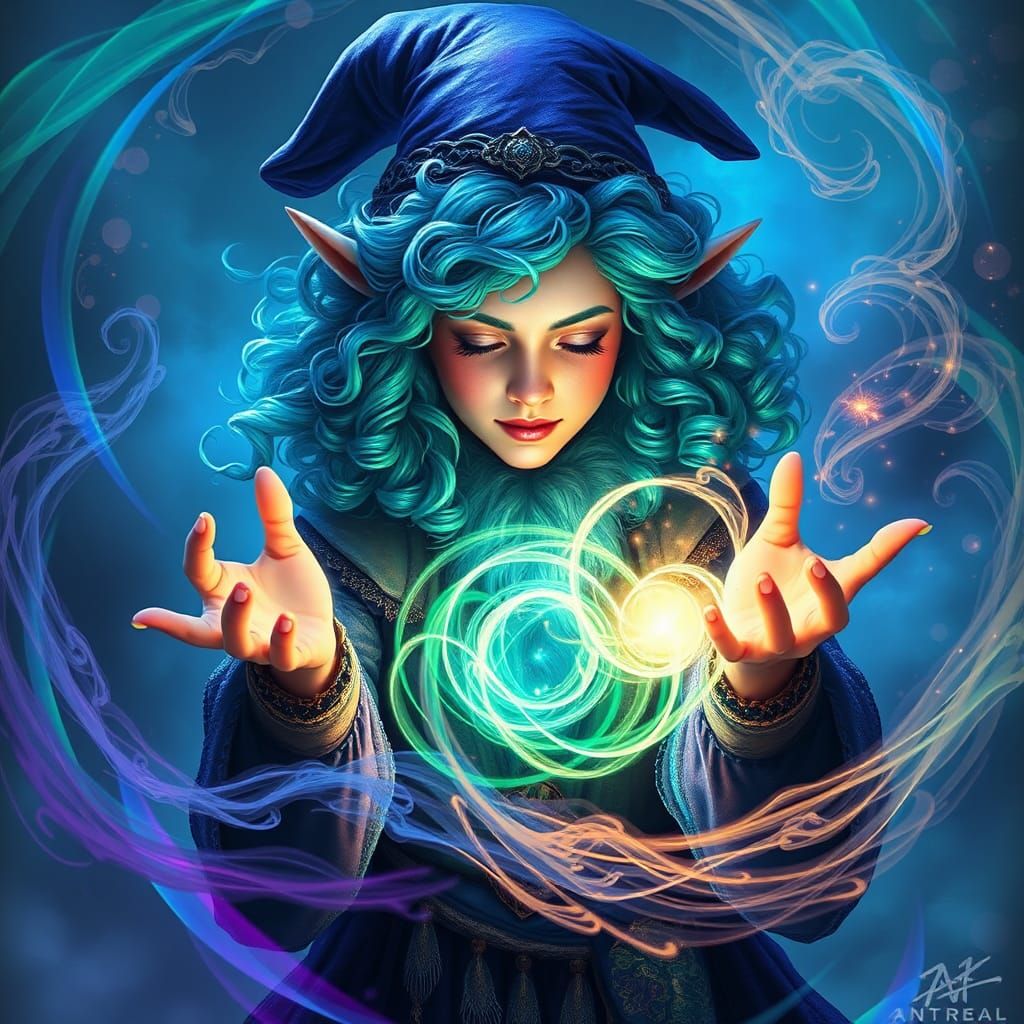 Gnome Sorceress Channels Ancient Magic in Fantasy Art