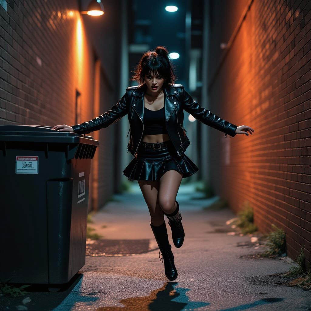 Punk Girl's Night Leap: Cinematic Photo