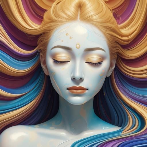 Dreamlike Serene Face in Surreal Oil Painting