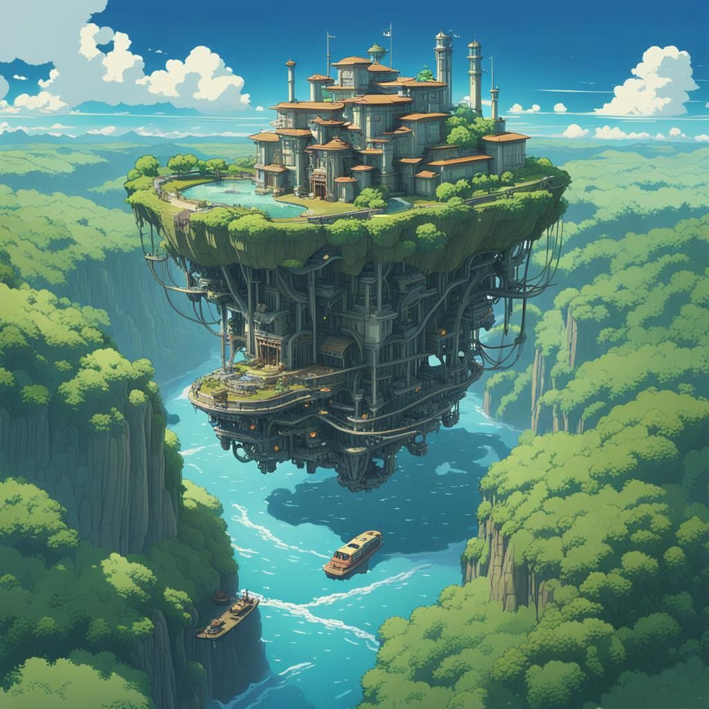 Mechanical Floating Island in Anime Style