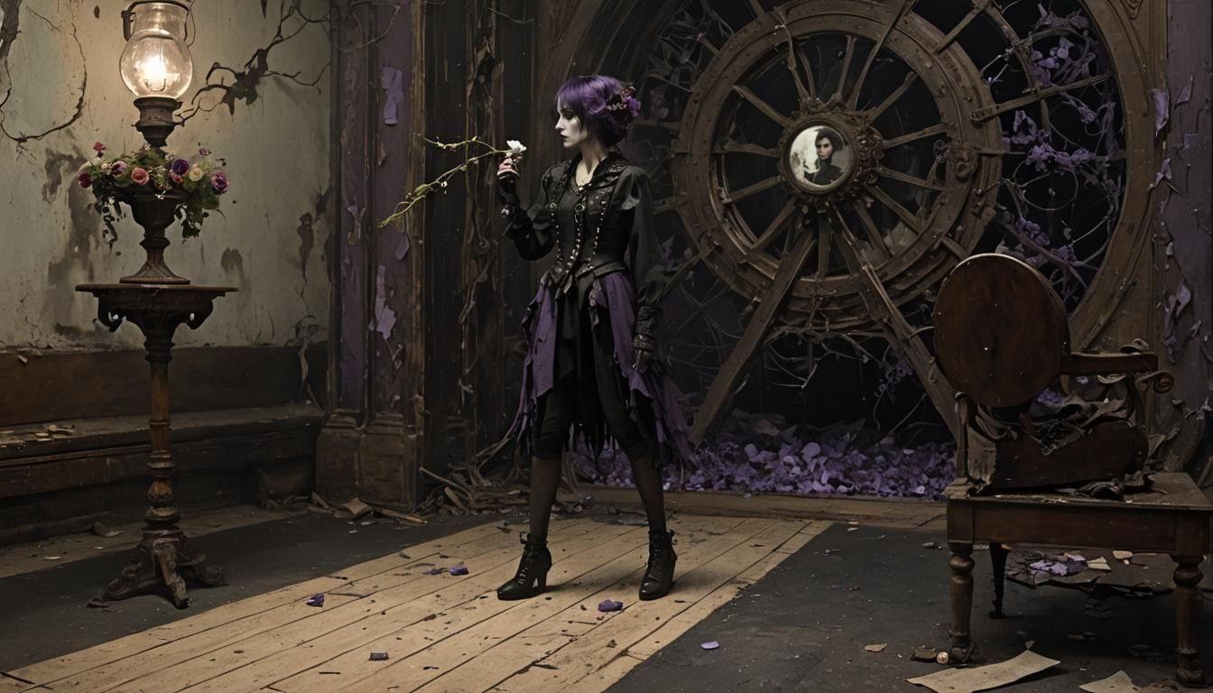 Gothic 1920s Model Portrait in Post-Apocalyptic Style