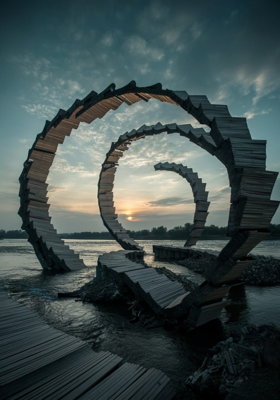 Folded-Wood Bridge Under Entropic Algorithm Alien Sky