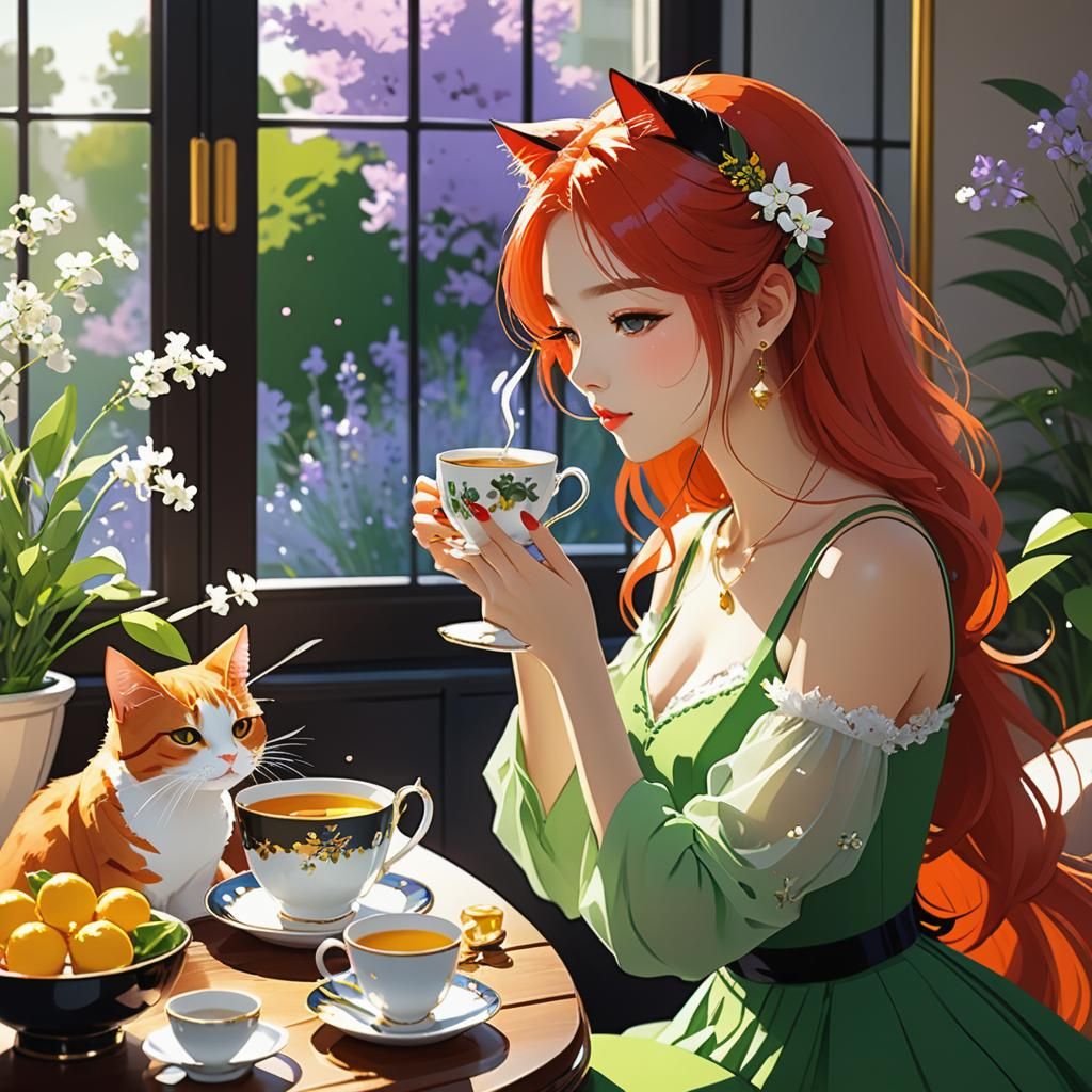 Akane 🐱❤️ and kit-tea party
