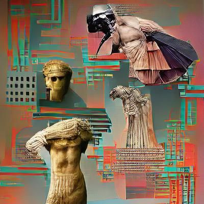 Greek Statues Meet Cyberpunk in Digital Collage