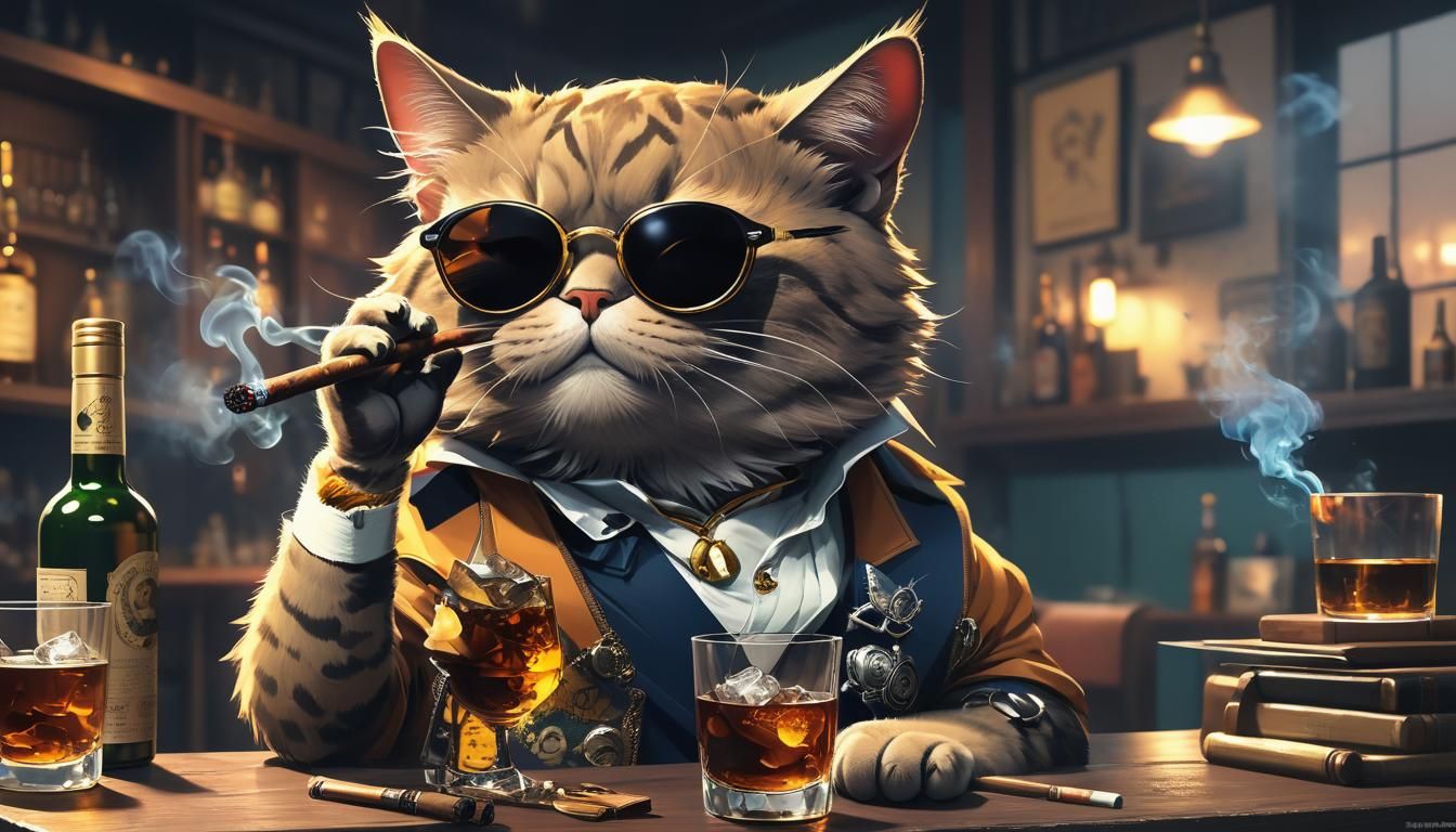 Cool Cat Smokes Cigar in 3D Anime Art