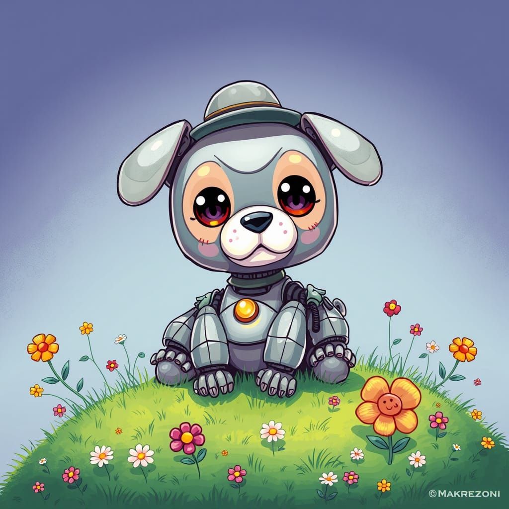 Whimsical Amigurumi Robot Dog in Fedora