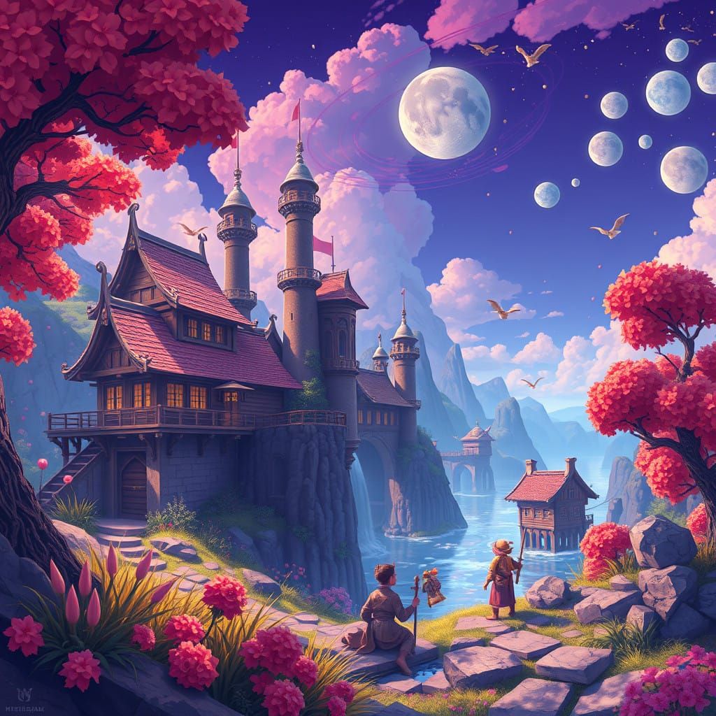 Vibrant Fantasy Art in 32-bit Retro Pixel Style