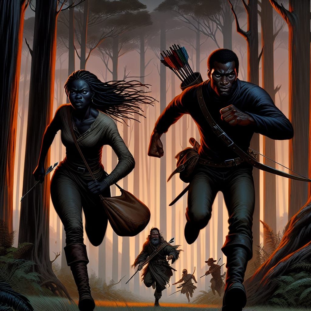 Determined Runners Dash Through a Dense Forest