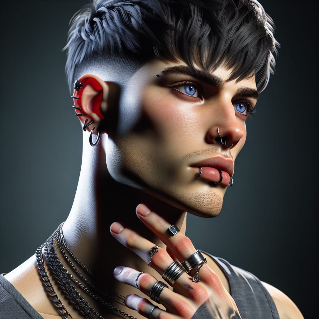 Hyperrealistic Portrait of Pierced Young Man in 8k