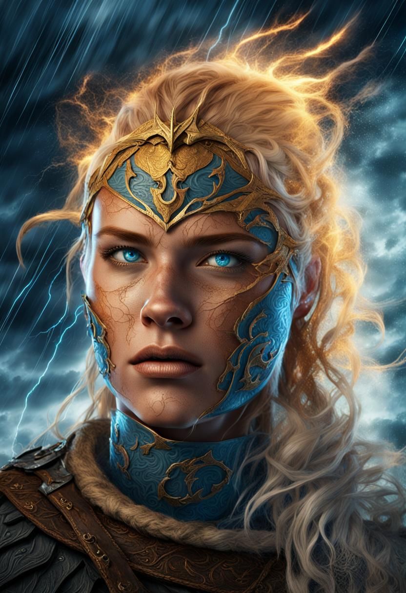 Viking Goddess in Storm: Hyper-Realistic Digital Art