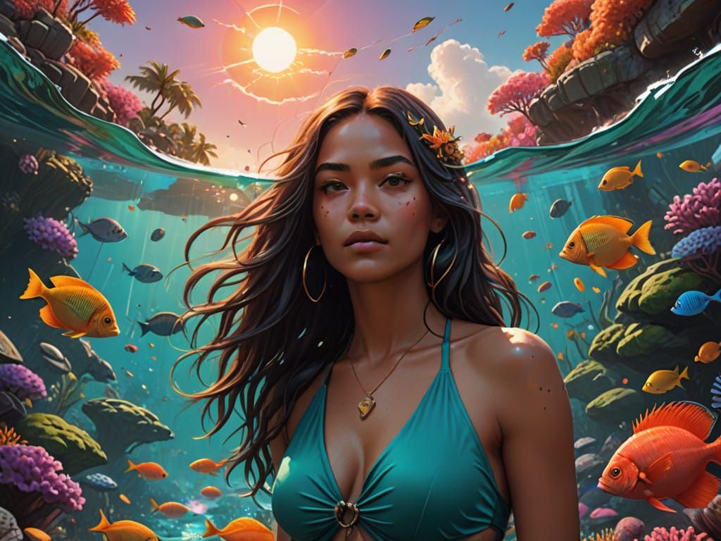 Dazzling Latina Mermaid in Tropical Paradise