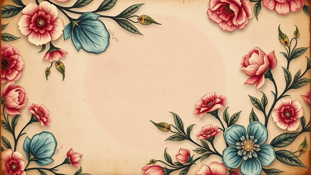 Whimsical Floral Fantasy on Vintage Paper