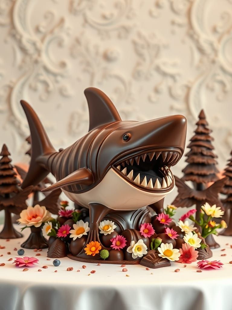 Chocolate Shark Surrounded by Chocolate Landscape
