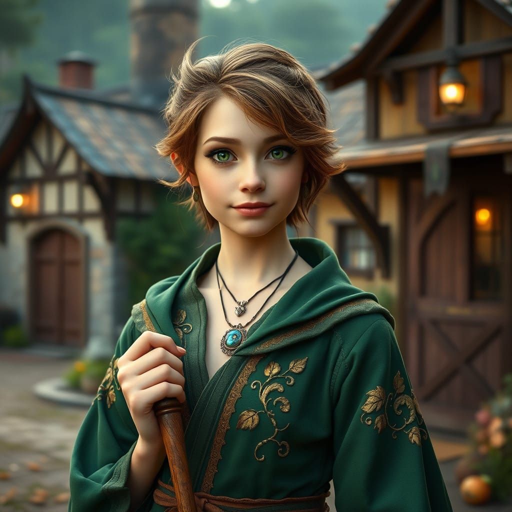 Enchanted Forest Sorceress in Elegant Robes