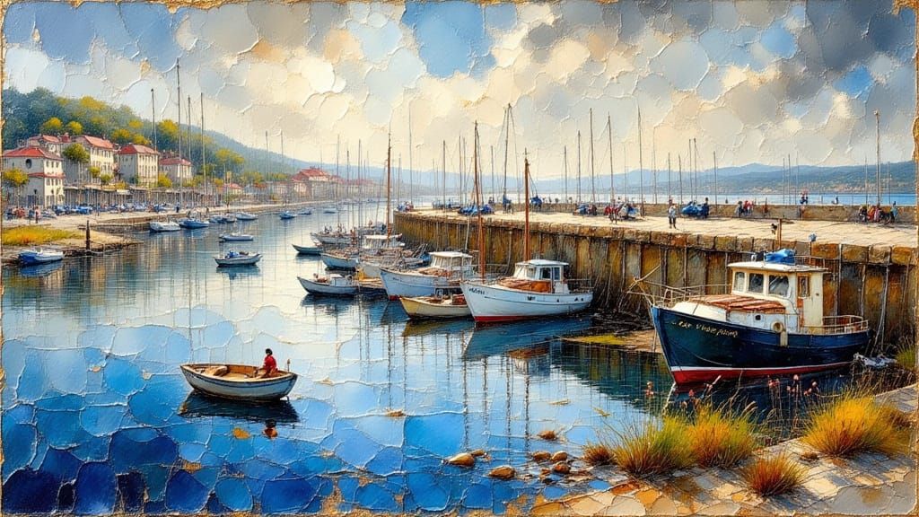 San Sebastián Marina in Impasto Oil Painting Style