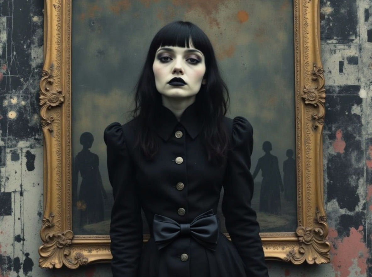 Gothic Portrait Reflected in Gilded Mirror