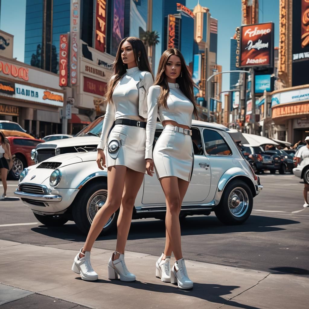 Retro-Futuristic Car with Woman on Las Vegas Strip