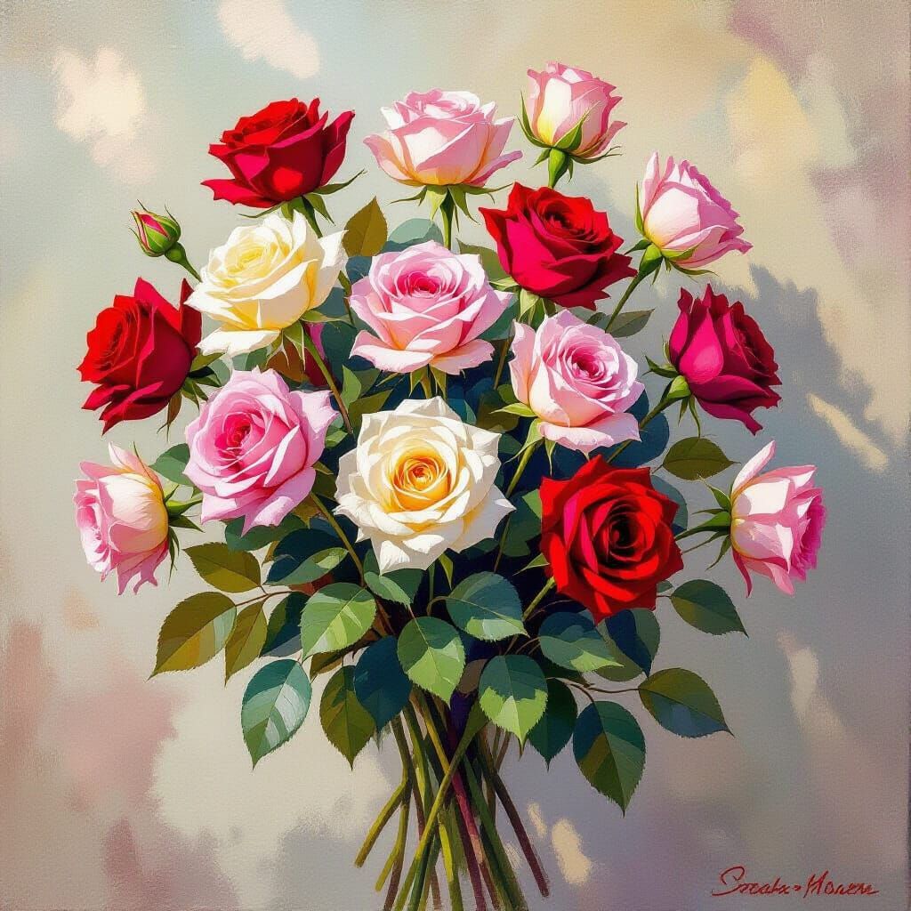 Vibrant Rose Bouquet in Impressionist Style
