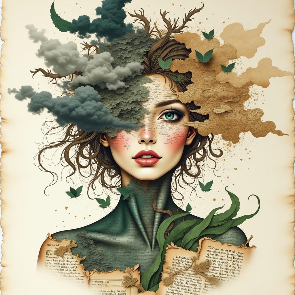 Beautiful Woman in Mixed Media Galactic Portrait