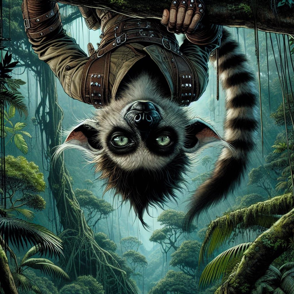 Ringtail Lemur Ranger in Jungle Canopy, Comic Art