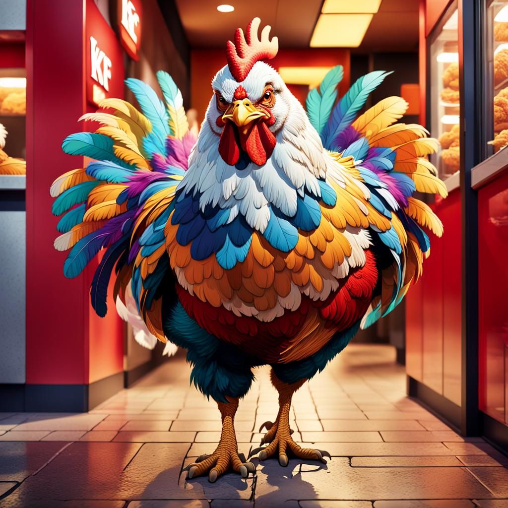 Hyperrealistic Chicken Walks Into KFC: Concept Art