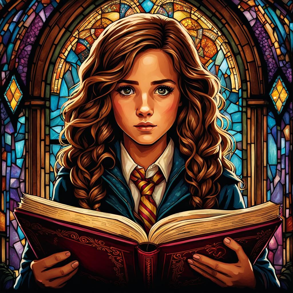 Hermione Granger Double Exposure Art: Vintage Storybook Styl...