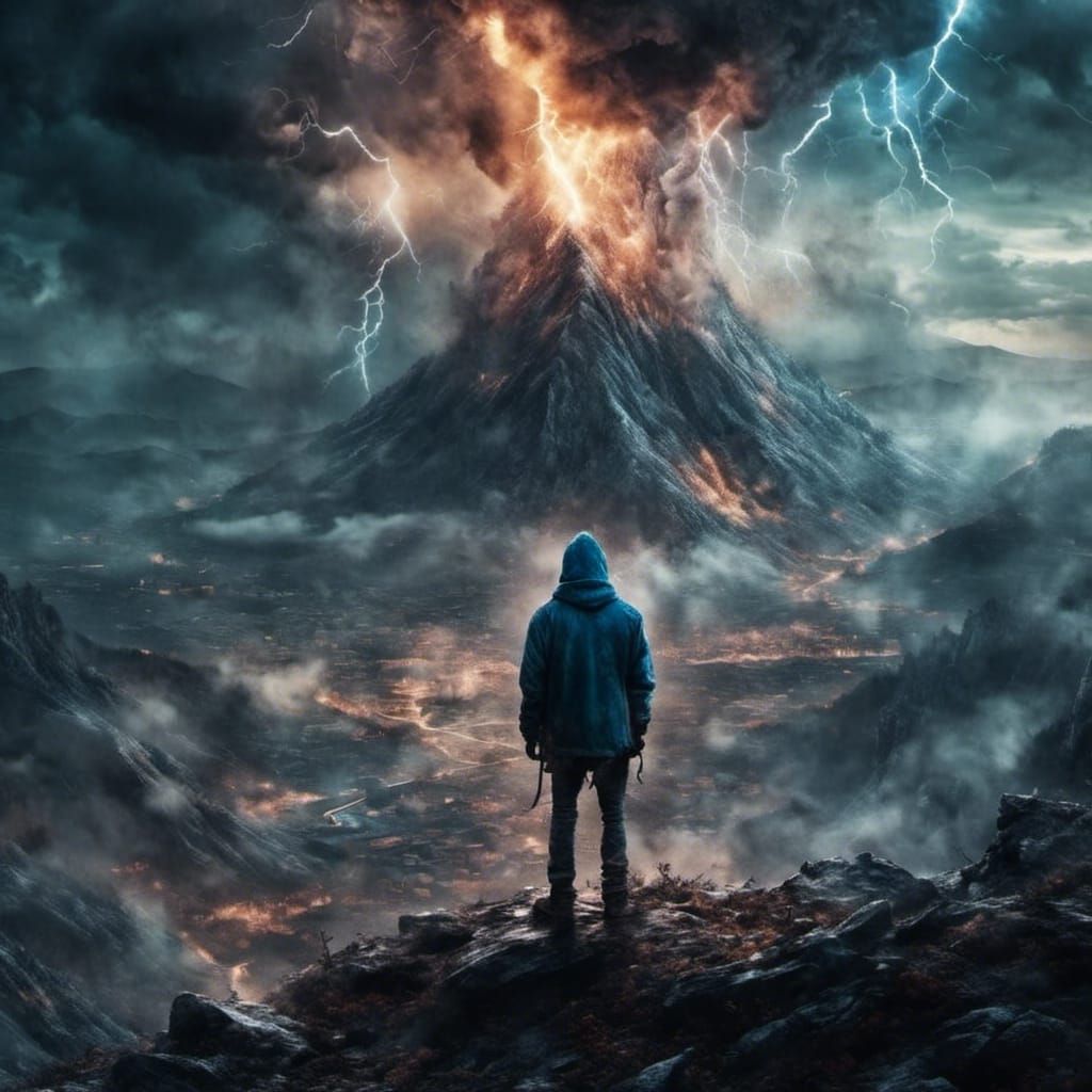 Dark Fantasy Mountain Crumbling into Dust