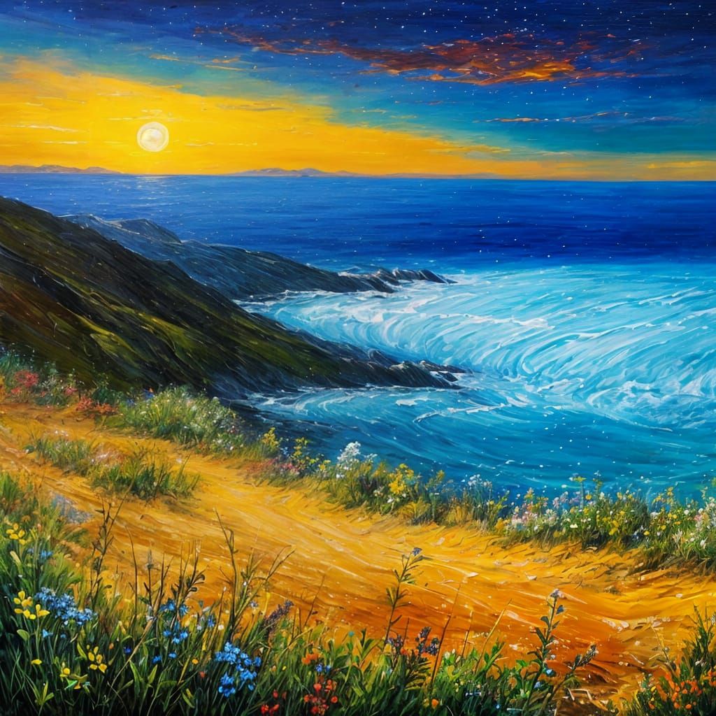 Starry Sky at Sunrise: An Impasto Landscape