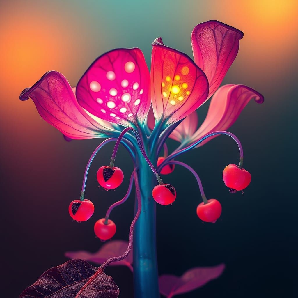 Surreal Plant in Vibrant, Electric Color Palette