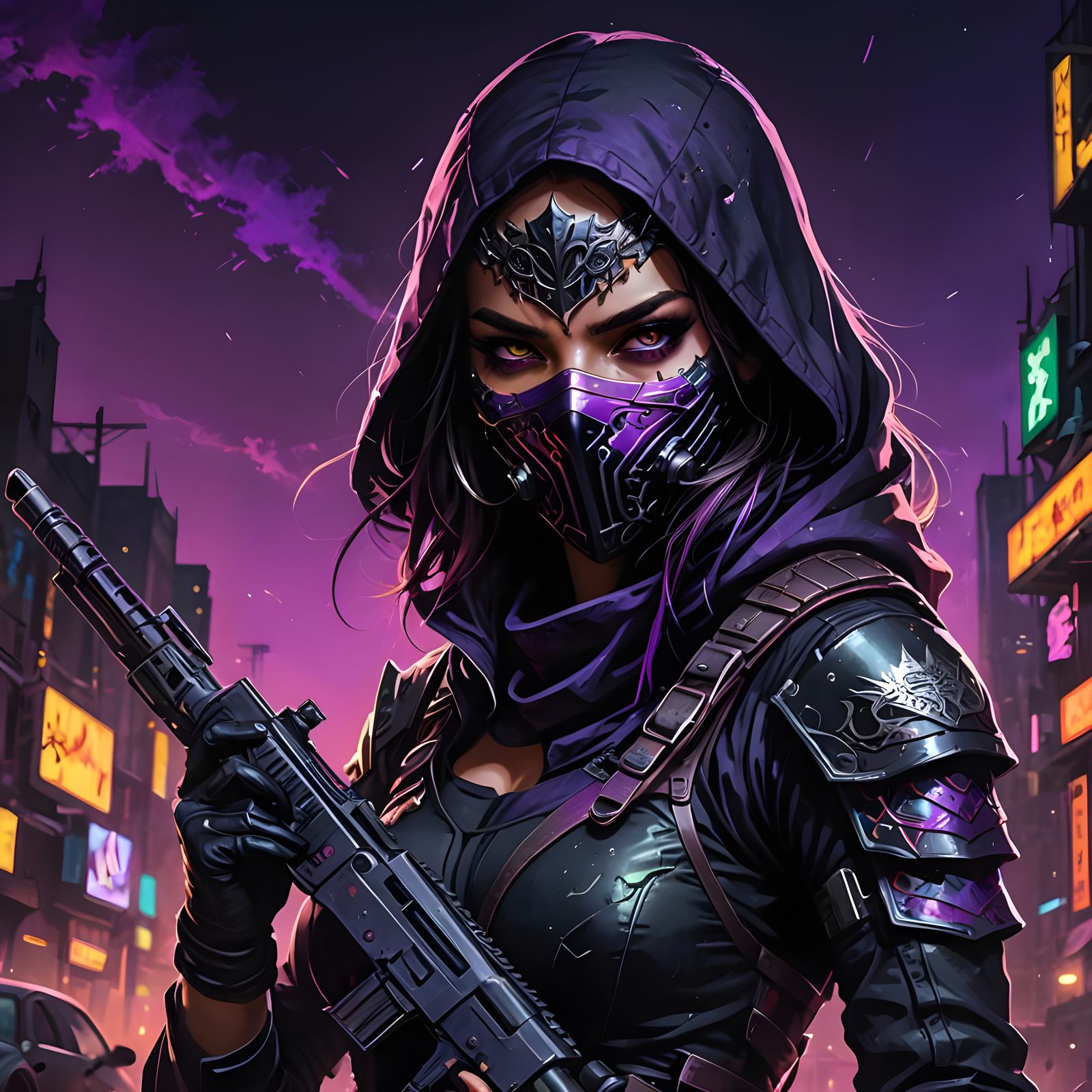 Female Assassin in Dark Graffiti Style