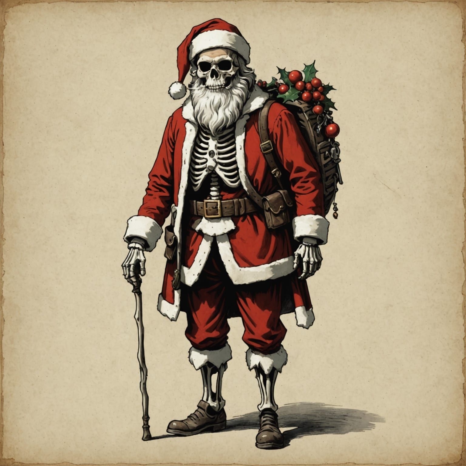 Skeletal Santa Claus Illustration