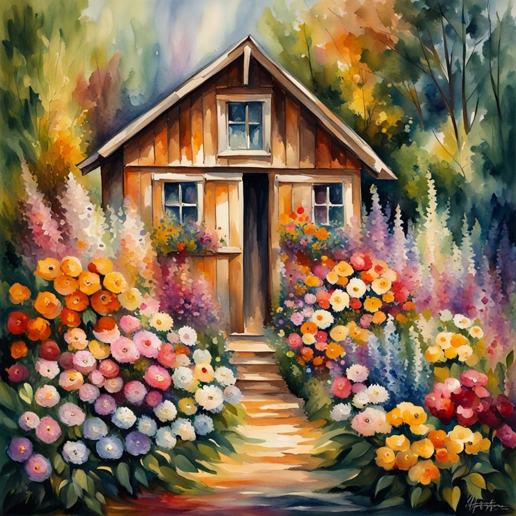 Blooming Flower Garden in Watercolor Style