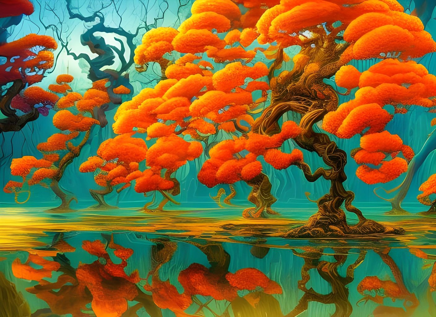 Fiery Swirling Trees in Volumetric Lighting