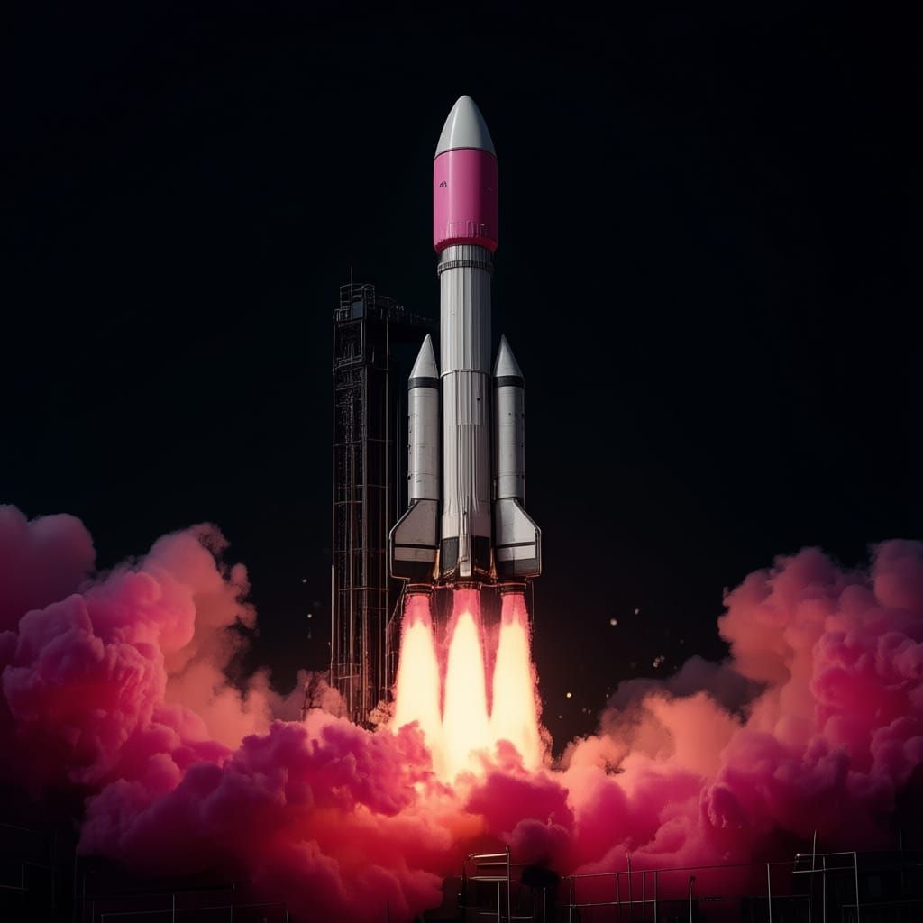 Hyper Realistic Rocket Launch with Pink and Teal Smoke