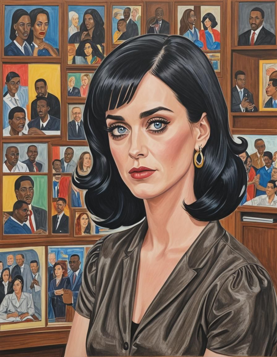 Katy Perry Portrait in Enamel Art Style