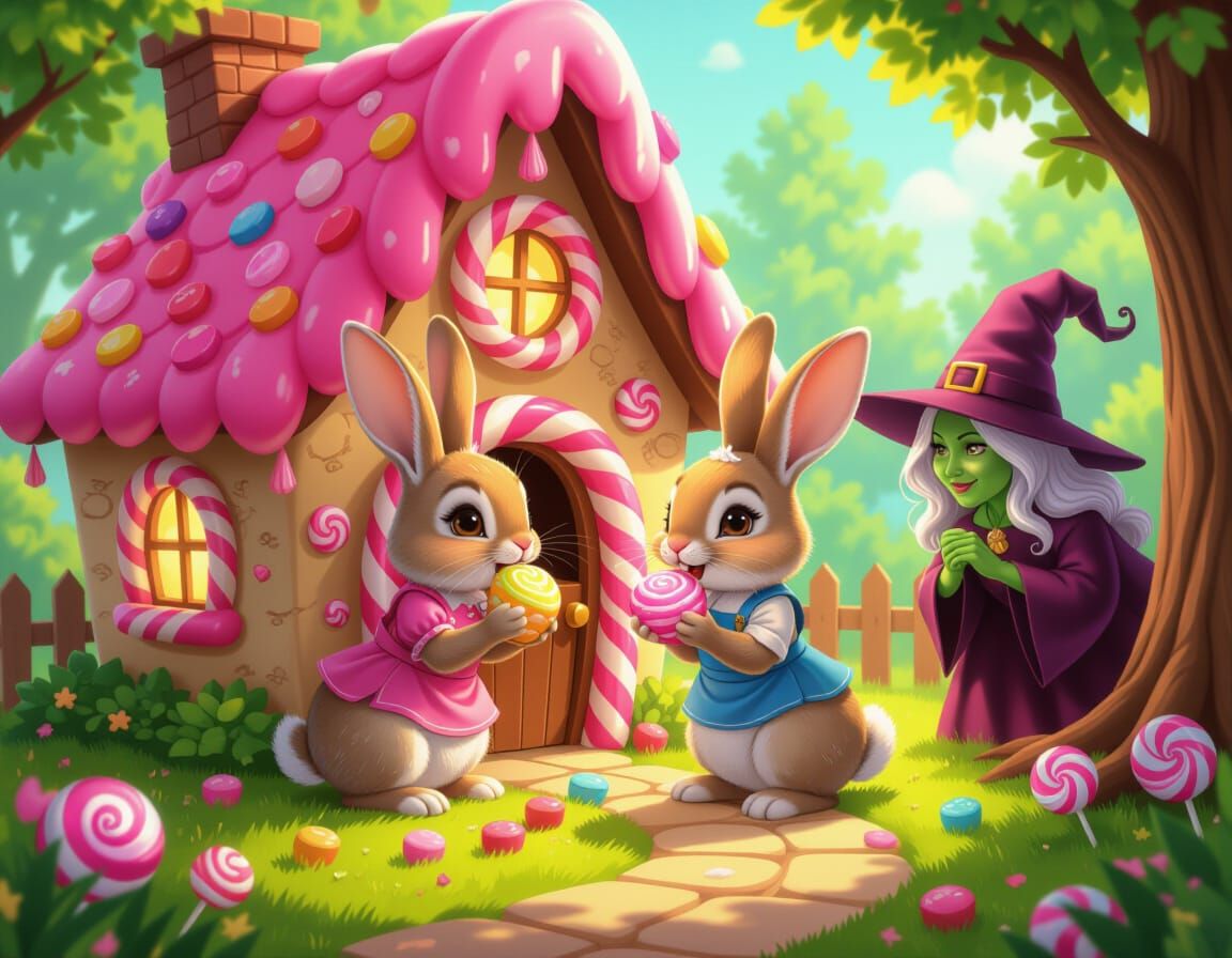 Hansel and Gretel Rabbits in Candyland Art