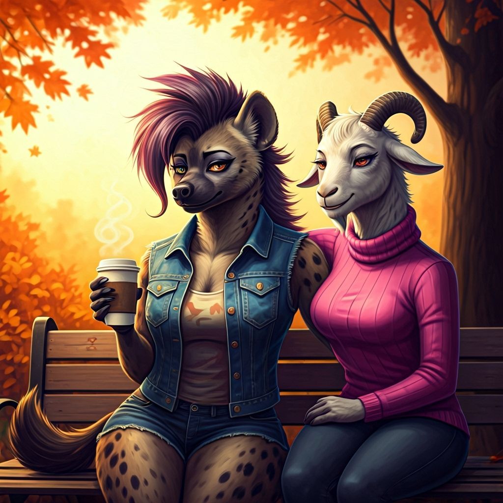 Autumn Park Scene with Anthropomorphic Figures