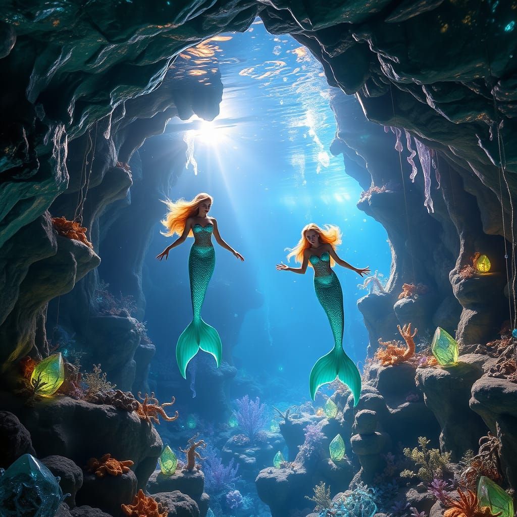 Enchanted Mermaids in a Luminous Underwater Realm