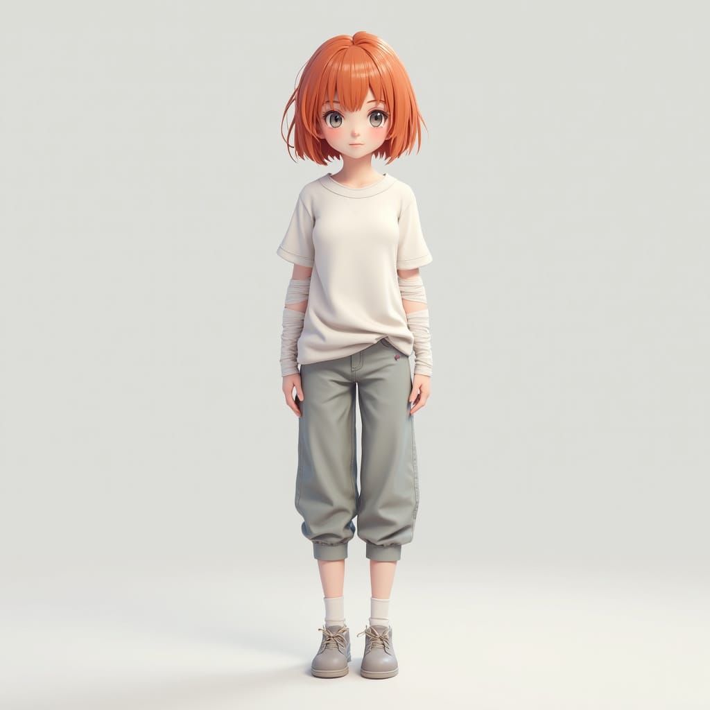 Anime Girl with Orange Hair in 3D Style