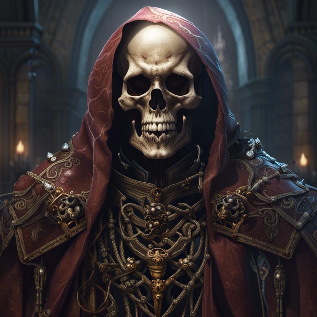 Medieval Skeleton Mage Portrait in Dark Fantasy Style