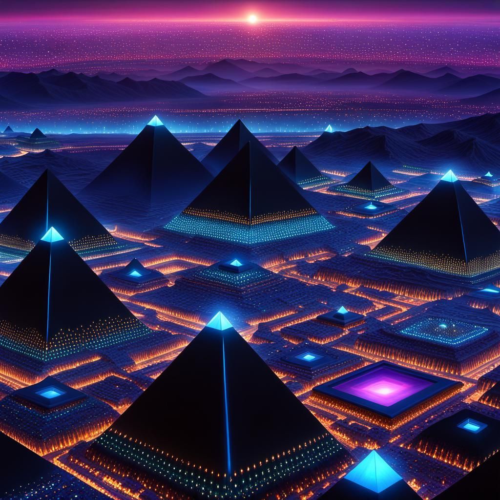 Futuristic Desert Megapolis at Night, Psychedelic Art