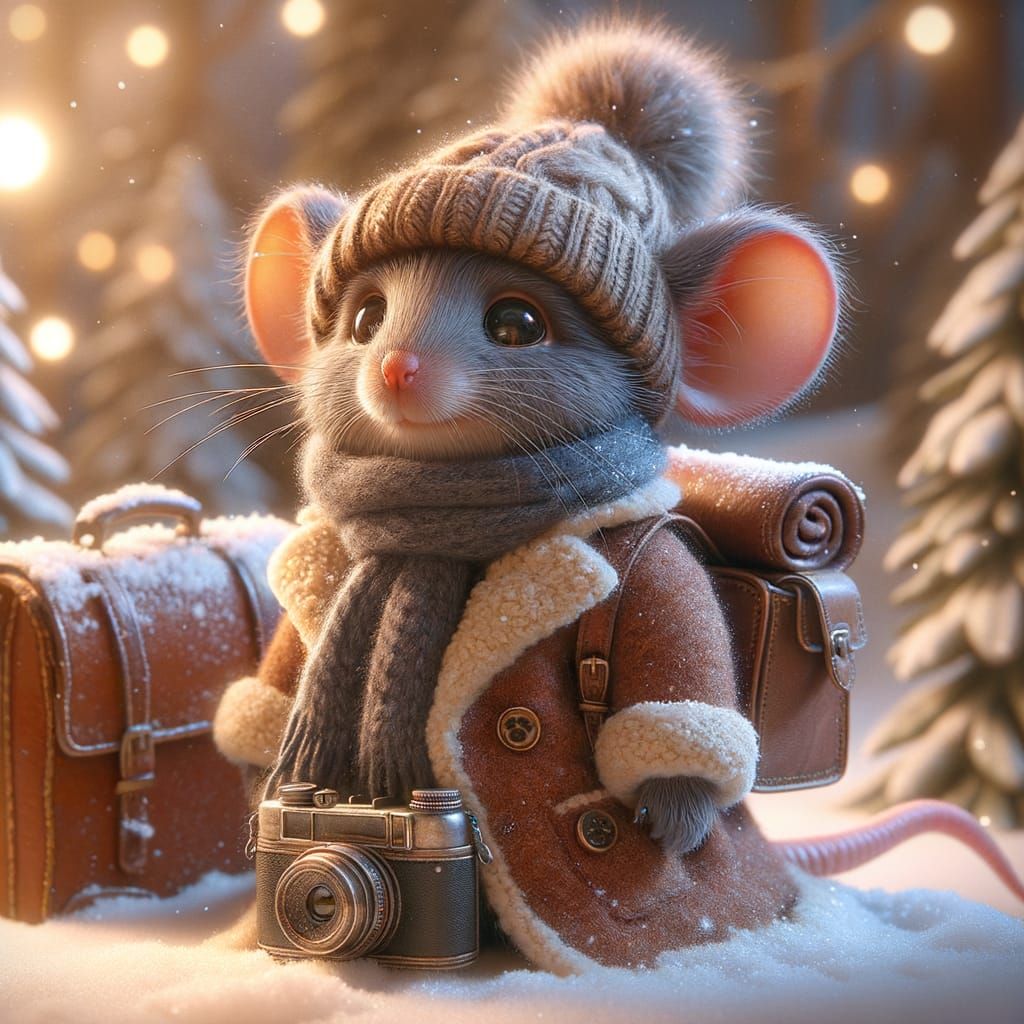 Winter Wonderland Mouse in Storybook Illustration Style